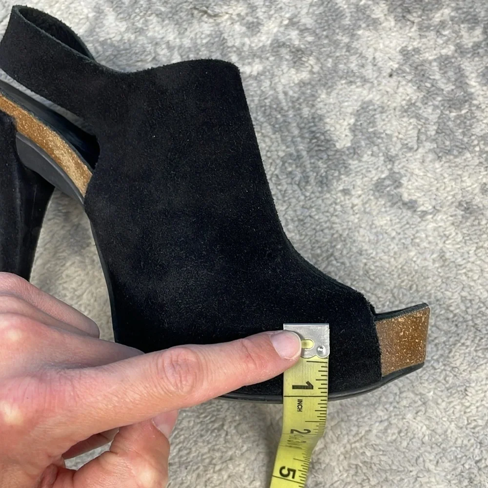 Pedro Garcia Paola Suede Peeptoe Slingback Platform Heels Black Sz 40
